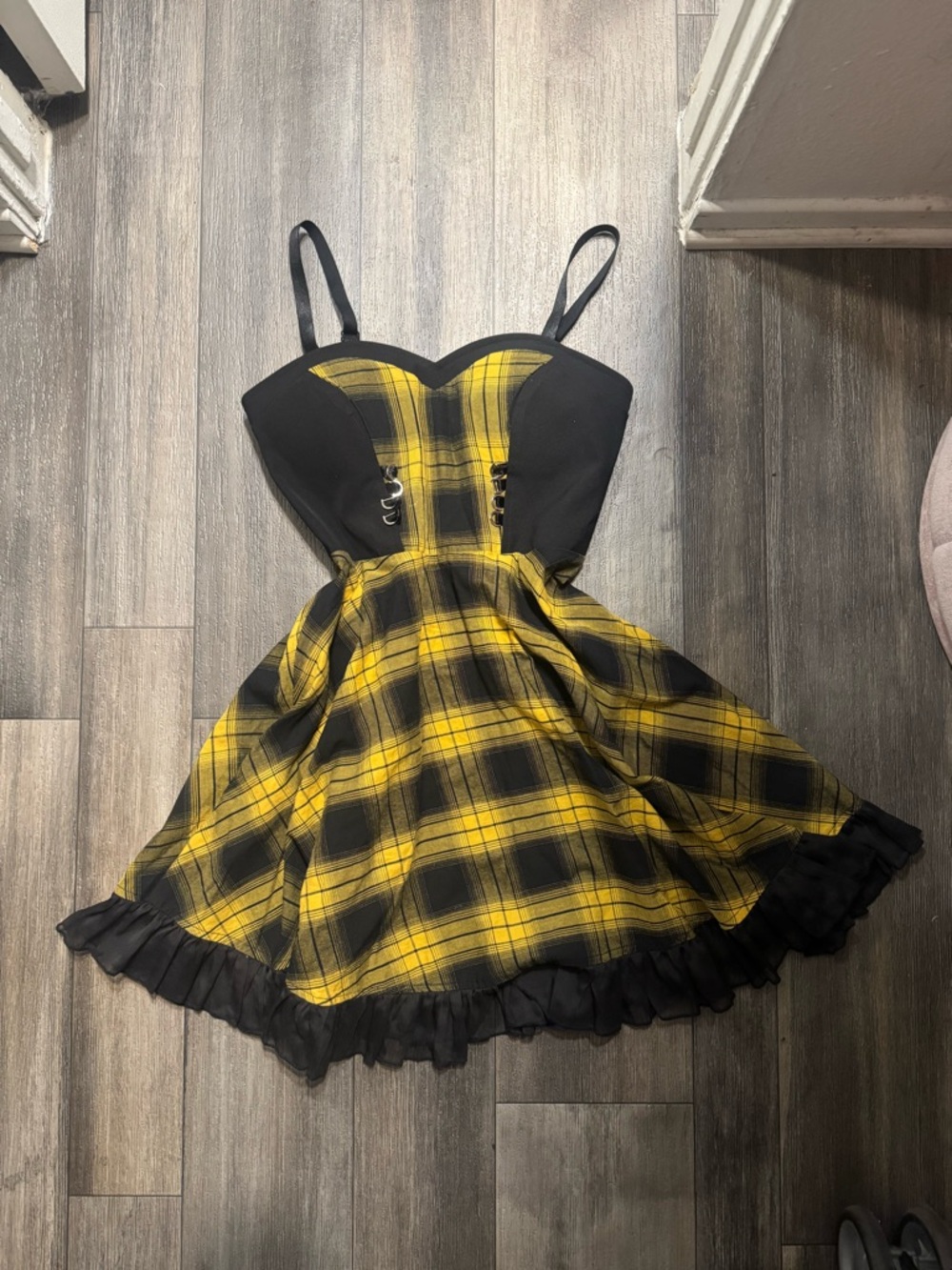 PUNK RAVE: Yellow Plaid Corset Skater Dress